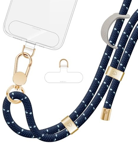 ROCONTRIP Phone Lanyard Crossbody Phone Strap Premium Neck Strap Adjustable Phones Lanyard with Upgrade Metal Buckle and 2 TPU Tether Tabs Compatible with Most Smartphones（Dark Blue）