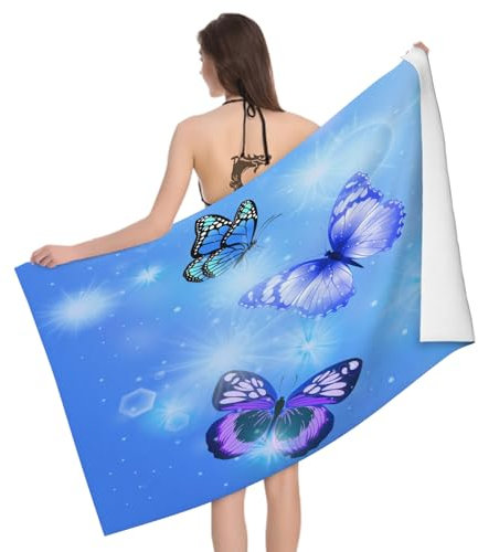 Leichong Telo Mare Microfibra 70x140 cm Farfalla Viola, Telo da Bagno in 3D Arte Astratta Stampa Asciugamano da Spiaggia da Asciugatura Rapida Assorbente per Palestra, Yoga
