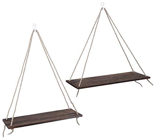 Acouto 2pcs Wooden W Storage Rack Rope Hanging Pl Flower Pot Shelves Home DecorationsWood Color Floating ShelvesW Hanging ShelfW RackW Storage RackW Hanger DecorationHome (Retro Color)