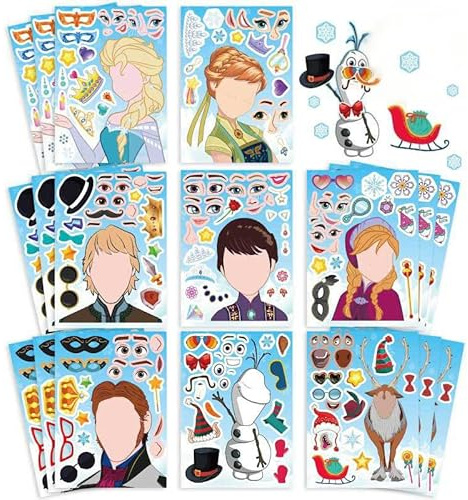 24 Sheets Classic Winter Princess Stickers, Make Your Own DIY Stickers for Kids, Art Crafts Suitable for Birthday Party Supplies Gifts