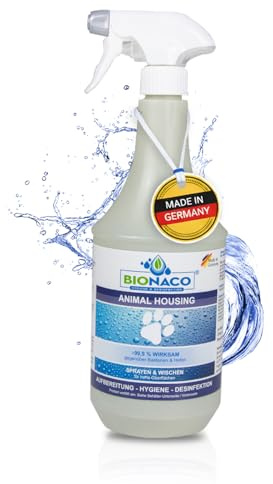 BIONACO Animal Housing 1 L – Flächen-Desinfektionsmittel für Tierhaltung, Praxen, Stallungen & Zuchtstationen, chlor‑ & alkoholfreie Desinfektion, über 99,9 % Effektivität gegen Bakterien & Hefen