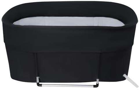 Bañera portátil negra, bañera de hielo plegable, bañera fría aislada, para apartamentos, autocaravanas, viajes, camping, 115 x 57 x 55 cm