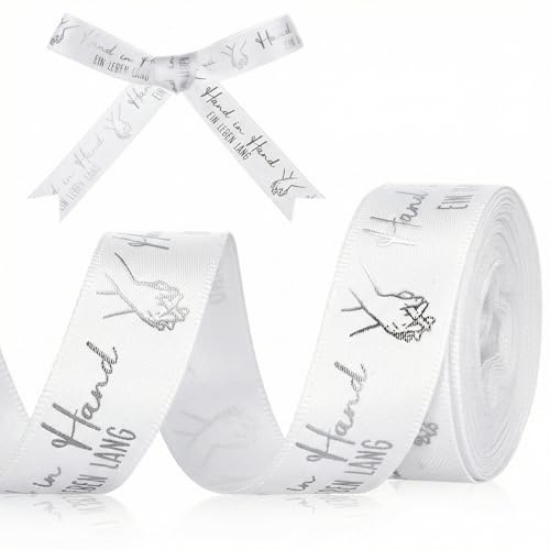 Faccito Schleifenband Hochzeit 4,5m x 15mm Geschenkband Hochzeit Dekoband | Hochzeitsgeschenk Deko, Hochzeitsband für Geschenkpapier Hochzeit Geschenkverpackung, Hochzeitsdeko, DIY Schleife, Silber