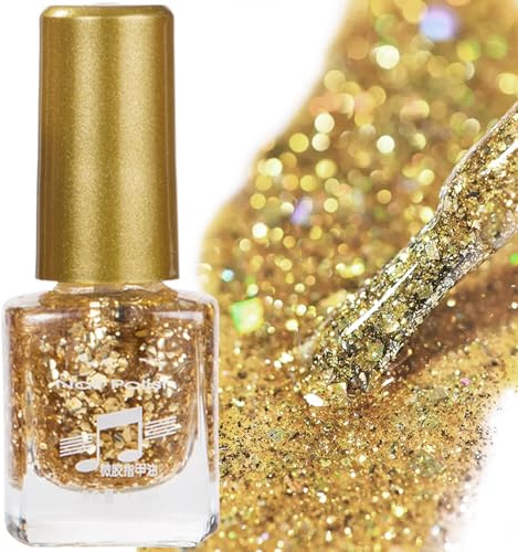 Glitter Gold Nail Polish - Sparkle Shimmer Nail Lacquer, Quick-Dry Long-Lasting Nail Manicure for Women Girls Holiday Christmas Party