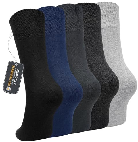 ZFSOCK Chaussettes Homme Femme en Coton: Chaussettes de Ville et Costume Respirantes avec Bord Confort et Pointe Sans Couture pour Travail et Quotidien Cadeau Parfait - Lot 5 Paires Foncées 43-46