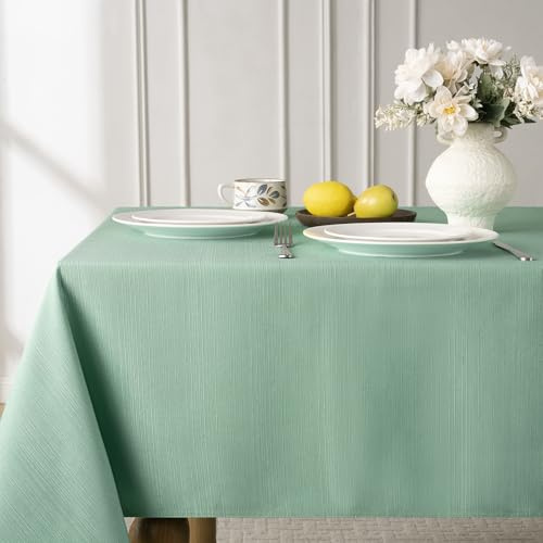 Softalker Mint Grün Rechteckige Tischdecke 140x240 cm Wasserabweisend Abwischbar Pflegeleicht Robuste Jacquard Stoff Tischwäsche für Esstisch Garten Terrasse Balkon Outdoor geeignet