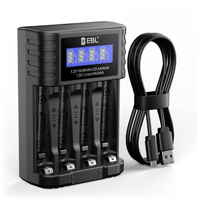 EBL Universal Battery Charger, 1.5V & 1.2V AA AAA Battery Charger with Type-C Fast Charging, Independent Slot for 1.5V 1.2V Ni-MH/Ni-CD Rechargeable AA AAA Batteries