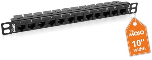 Tecmojo Panneau de Brassage 0,5U 10 Pouces 12 Ports Cat6A, Module de Montage en Rack avec Connecteurs Keystone RJ45, 10 Gigabit Ethernet, Noir