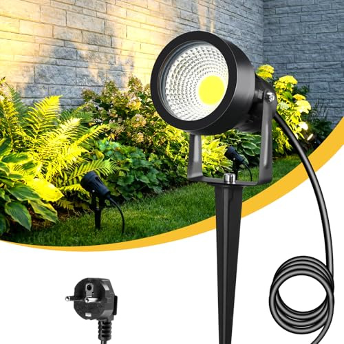 LetGlin 7W 700LM LED Iluminacion Jardin con Potencia, 3000K Grandes Super Brillantes Luces Exterior Jardin, IP65 Focos LED Exterior Decoracion para Pared Terraza Árbol Caminos, 1 Pieza