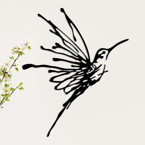 Fychuo Metall Wanddeko Kolibri, 3D Vogelskulptur aus Eisen für Innen & Außen, Moderne Wanddekoration für Wohnzimmer, Flur & Garten, Handgefertigtes Kunstwerk als Geschenk (35,5x30,5cm)