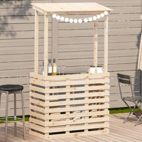 zylophax Gartenbar Massivholz Kiefer 112,5x57x195,5 cm mit Dach wetterfestem Outdoor Tisch Terrassentisch Balkontisch Loungetisch Gartentisch für Balkon und Terrasse