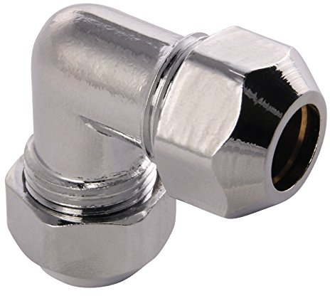 Winkel-Quetschverschraubung | 90 Grad Winkel | 10 mm | Quetschverschraubung | Für Kupfer-Rohre | Anschluss von Armaturen | Verchromt