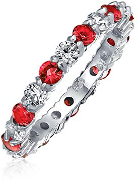 Bling Jewelry Kubische Zirkonia Rot Weiß Wechselnder Stapelbarer CZ Ewigkeitsring Für Frauen Für Teenager Simulierter Rubin .925 Sterlingsilber