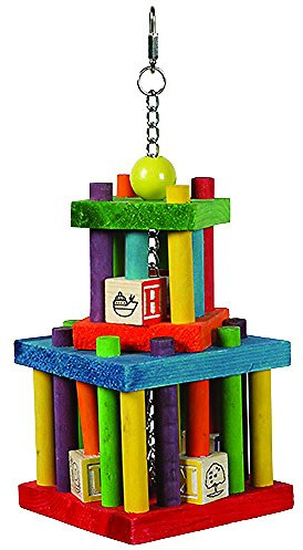 HAPPYPET Wooden Building Block Maze Bird Toy for Parrots and Cockatiels | Natural wood bird chew toy – encourages chewing and foraging, helps prevent boredom and unwanted feather plucking