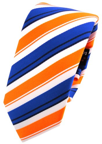 TigerTie schmale Designer Krawatte in orange blau schwarz weiß gestreift