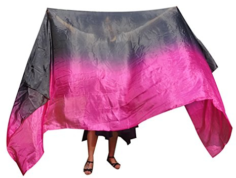 Winged Sirenny Bauchtanz Schleier aus Echter Seide Handbemalt 2-Farbig, Fließender Luxus Bauchtanz-Schal,schwarz-rosa
