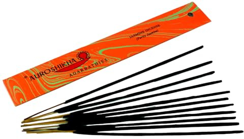 Auroshikha Räucherstäbchen - Indische Aromadüfte, Jasmine Incense | Handgefertigte Räucherstäbchen, 10 g Packung, traditionelle Herstellung, sozial verantwortlich, aus dem Sri Aurobindo Ashram.