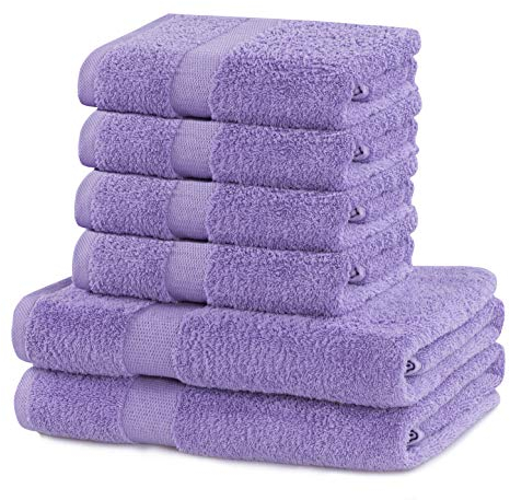 DecoKing 6er Set Baumwolle Qualität 525g/m² 4 Handtücher 50x100 cm und 2 Badetücher 70x140 cm lila saugfähig Marina