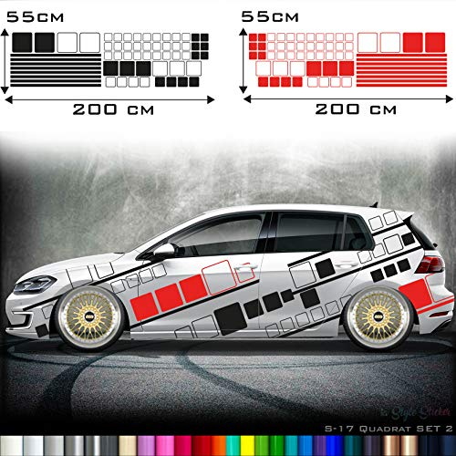 Auto Camouflage Aufkleber Set Streifen Kästen Cyber Pixel Autotattoo Car-Style Sticker Hexa Matrix Look Stance S17
