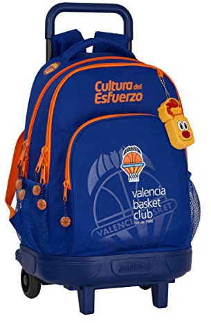 Safta Schulrucksack mit Trolley und gepolsterter Rückenlehne von Valencia Basket, 330 x 220 x 450 mm, Blau/orange, 230x90x120 mm, Rucksack grn + Trolley