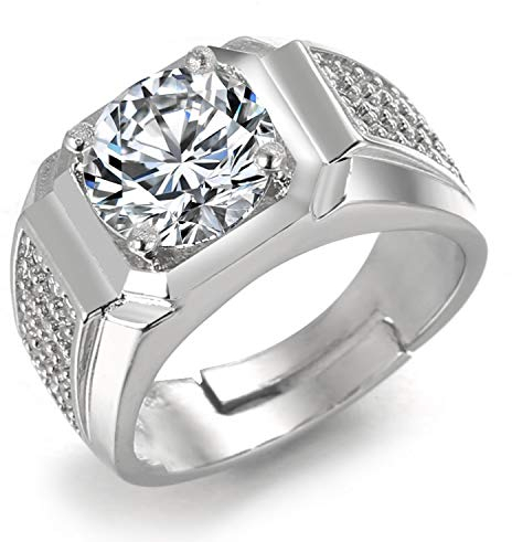 Halukakah Gold Diamantring Iced Out,Herren Platin überzogen Weißgold-Finish Ring Größe Einstellbar mit KOSTENLOSE Geschenkbox
