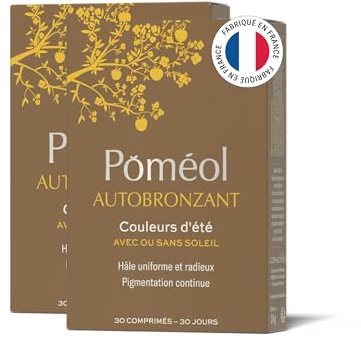 Autobronzant - Complément alimentaire ǀ Teint Hâlé Naturel & Doré sans Soleil ǀGélules ǀ 2x30 jours ǀ 4 pigments, beta carotene, Vitamines C & A, Cuivre ǀ POMÉOL