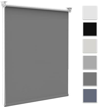Zarnan Verdunkelungsrollo Klemmfix ohne Bohren B95 x H130cm Dunkelgrau Verdunklungsrollo Thermorollo Seitenzugrollo Klemmrollo für Fenster & Tür Sichtschutz Sonnenschutz innen Rollo