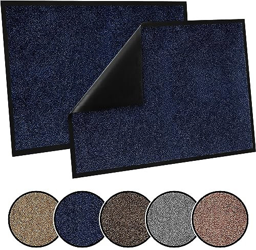 TrendMakers Door Mat Indoor & Outdoor Non-Slip Rubber Backed door mats indoor Super Absorbent Washable Dirt Trapper doormats - Durable & wrinkle-free Barrier Rug (Blue Cotton Fibers- 50cm x 80cm)