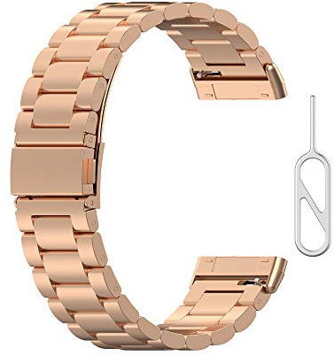 Yikamosi Kompatibel mit Fitbit Versa3 Armband/Sense Armband,Schnellverschluss Edelstahl Metall Ersatzarmband Damen Herren Wristband Uhrenarmbänder für Fitbit Versa3/Sense,Roségold