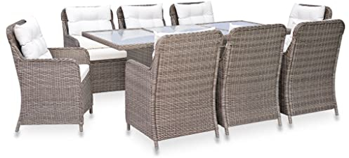 vidaXL Gartenmöbel Set 9-TLG. Gartengarnitur Sitzgruppe Gartenset Sitzgarnitur Esstisch Gartentisch Stühle Gartenstuhl Poly Rattan Braun