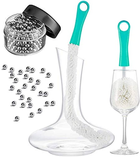 500 Granule Stainless Steel Decanter Cleaning Beads and Wine Brush - Multi-Function Household Cleaning Tools for Decanter, Champagne Flutes, Goblets, Glasses, and Cups