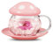 Aboyer Taza de té de cristal con infusor y tapa, juego de taza de hongos kawaii, tetera de café con posavasos de cerámica, 11 onzas (rosa)