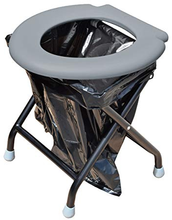 24ocean Mobile Klapptoilette Set Grau WC Klo Camping, Gestell Schwarz, 30 Einweg Beutel + Absorber