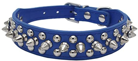 Collar de perro con pinchos de piel sintética suave con remaches de setas para cachorros, collares ajustables para gatos, azul oscuro, L