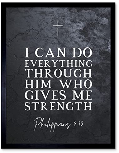 Artery8 Philippians 4:13 Everything Through Him Who Gives Me Strength Christian Bible Verse Quote Scripture Typography Art Print Framed Poster Wall Decor 12x16 inch