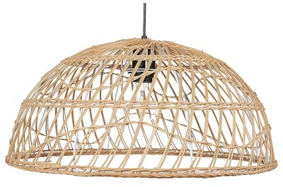 Beliani Hängelampe mit rundem Schirm Rattan natürlich beige geflochten Boho Ravine