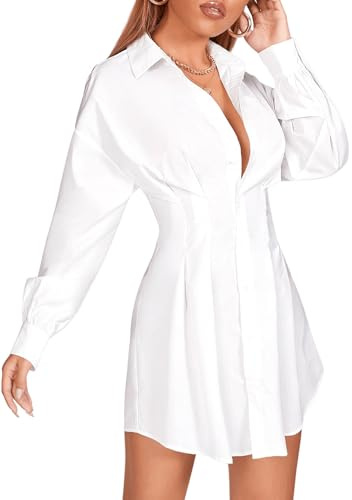 GORGLITTER Women's Button Down T Shirt Dress Cinched Waist Brunch Outfits