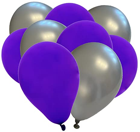 50 palloncini metallizzati – 27 cm – argento lilla – palloncini in lattice per compleanni, feste di compleanno per bambini, feste, matrimoni e feste, aria ed elio, produzione UE – Partyloon