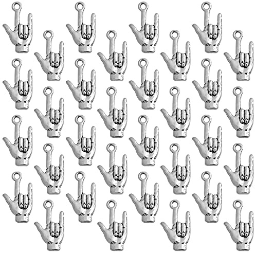 Framendino, I Love You Hand Sign Charm Hand Gesture Pendants for Bracelet Necklace DIY Crafts Jewelry Making, 100 Pack, Silver, alloy