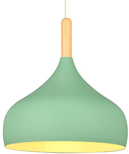 iDEGU Lámpara de Techo Retro LED Lámpara Colgante Moderna en Madera Metal Estilo Escandinavo E27 Iluminación de Techo Vintage Lámpara para Dormitorio Comedor Cocina, 24CM (Verde)