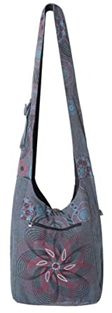 Vishes Damen Umhängetasche Stoff Beuteltasche Schulter Taschen Yogi Bag Baumwolltasche Mandala grau