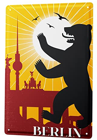Blechschild Retro - Vintage Metall-Poster für Stadt Freunde - Berlin Bär Motiv - 30 x 40 cm