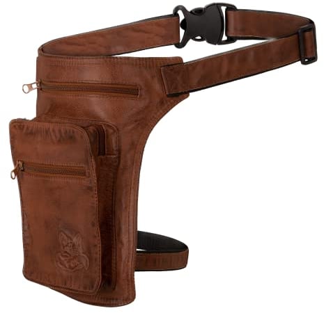 Black Forest Fox Leder Hüft Gürtel Bauch + Beintasche Herren Damen in 3 Varianten (Rider Beintasche, Fuchs Braun)