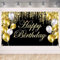 Happy Birthday Geburtstagsbanner Schwarz Gold, 180 x 110cm Happy Birthday Hintergrund Banner, Große Geburtstag Banner Zeichen Poster für Jungen Mädchen Party Deko