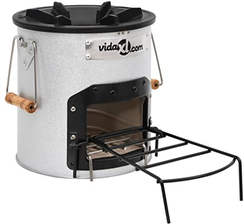 vidaXL Hornillo de Leña para Camping Estufa Barbacoa Cocina Calentador Chimenea Cohete Habitación Casa Hogar Acero Plateado 45x25x26 cm