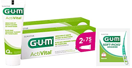 GUM ActiVital Zahnpasta | gesundes Zahnfleisch und gesunde Zähne - jeden Tag | Anti-Plaque- und antioxidative Wirkweise | Pfefferminzgeschmack | 2 x 75 (mit 1 Gratisprobe)