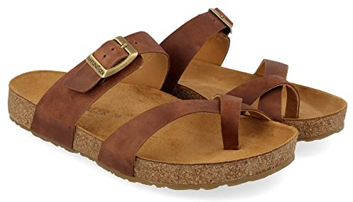 HAFLINGER Bio Juno Leder Pantolette Sandale Korkfußbett Unisex Braun (Country Braun 1660), Gr 40