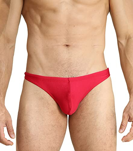 EASEJUICY Herren-Badehose, sexy Bademode, Bikini, Schwimmhose, String, heller Stoff mit Kordelzug, Schwimm-Tanga, Rot/Ausflug, einfarbig (Getaway Solids), Medium