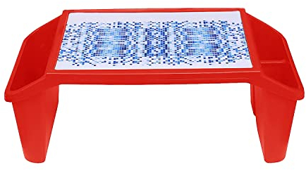 Multi-Purpose Lap Desk Laptop Stand Portable Plastic Pixel Design Study Table for Kids Read Eat Watch Movie on Couch/Sofa or Floor Coffee Serving Tray Breakfast in Bed Table with Storage Space (Red)