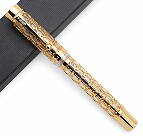 JINHAO 100 Fountain Pen Metal and Resin Grid Skeleton Writing Pen with Converter (Medium Nib, B-White)